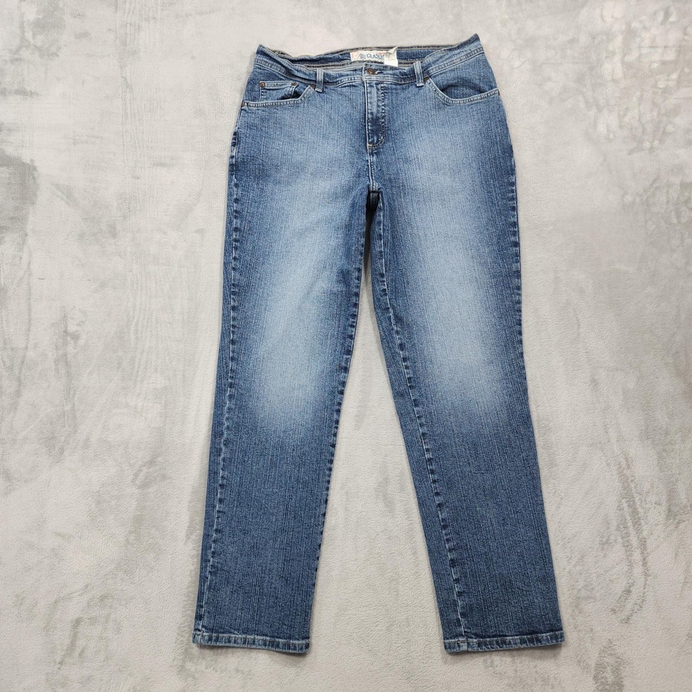 Vintage Faded Glory Jeans Womens 16W Blue High Rise Classic Straight Leg Stretch